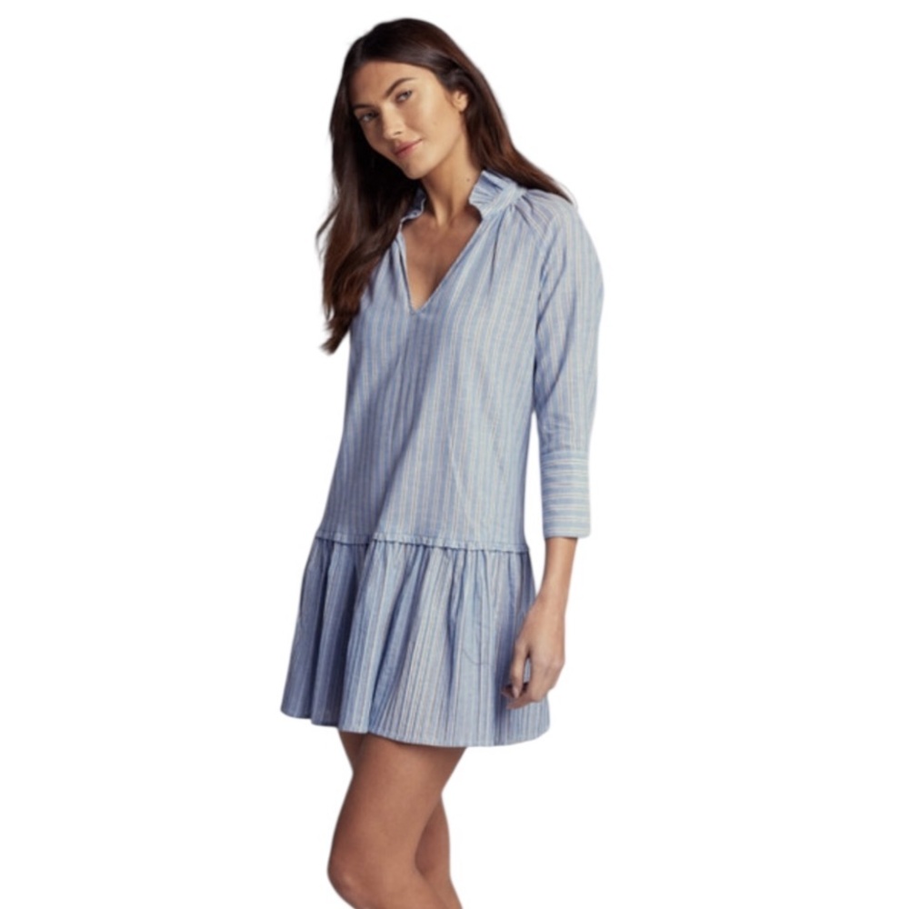 Anthropologie Sundays Spruce Dropped Waist Dress Blue Stripe Small Reg. $216